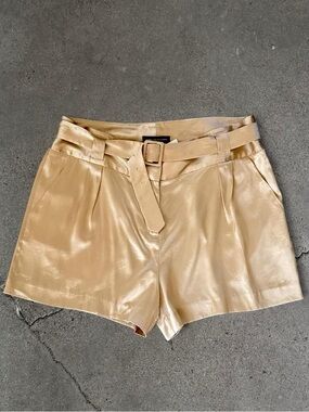 Express Design Studio Gold Silk Tailored Shorts